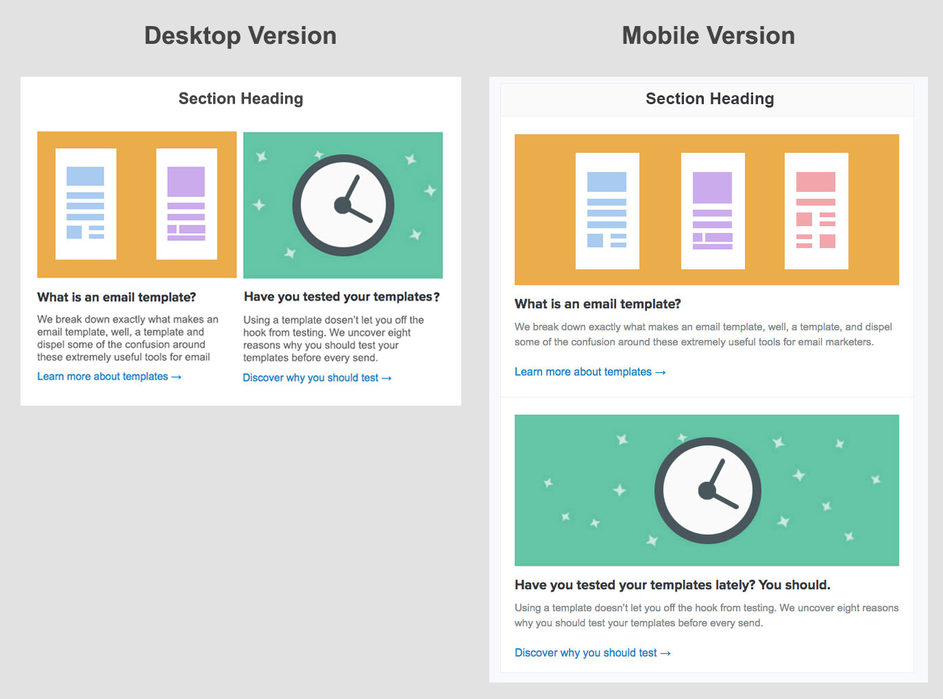 Example of desktop version vs mobile version email