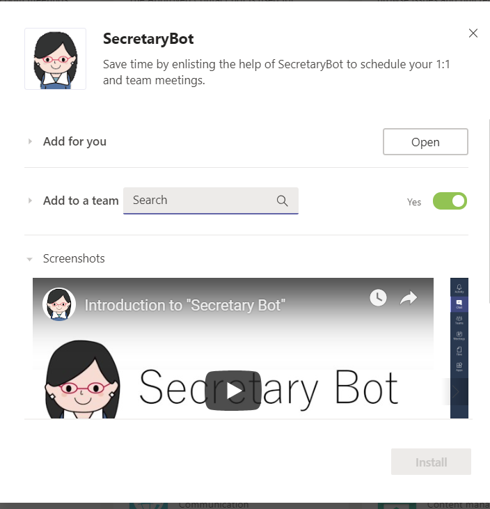 Secretary bot Microsoft Teams