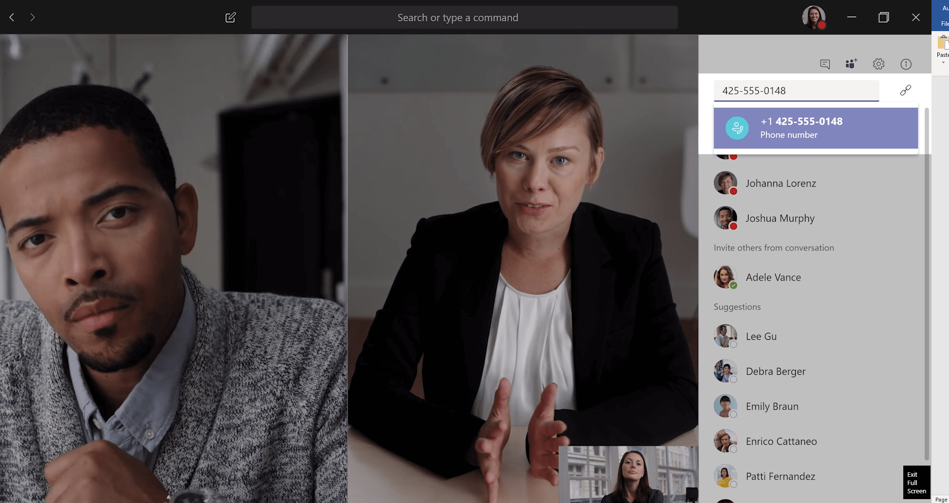 Adding users to a video call in Microsoft Teams