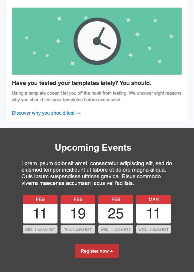 Image displaying how to separate different types of content - calendar vs cta.